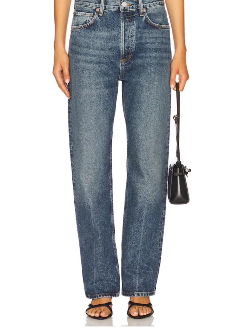 AGOLDE Mid-Rise Fran Straight Leg Jeans in Medium Blue Wash